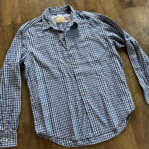 Men's ITALIA Casual Button Down Shirt L Blue White Gingham